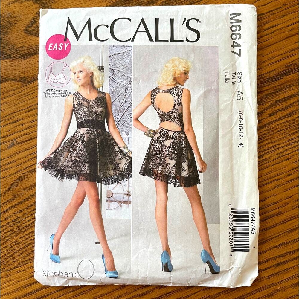 UNCUT 2010s McCalls 6647 Sewing Pattern Womens XXS-M Cocktail Mini Dress Cut Out